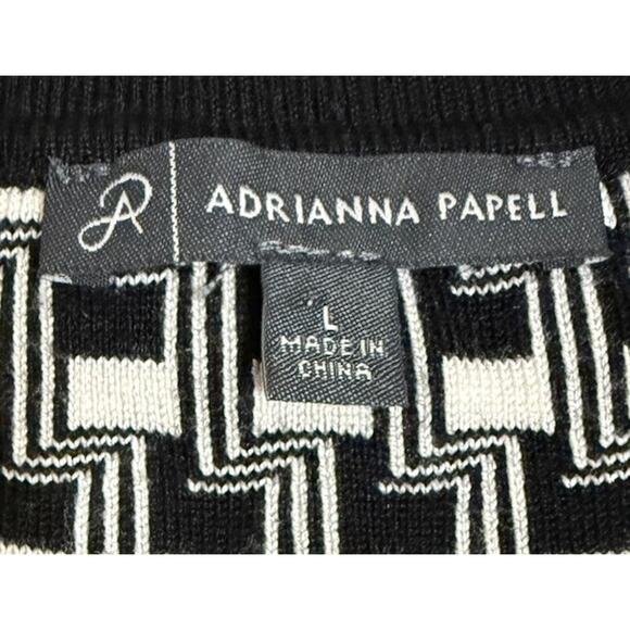 ADRIANNA PAPELL Women’s Pullover Short Sleeve Collared Black & White Sweater L - Picture 4 of 7